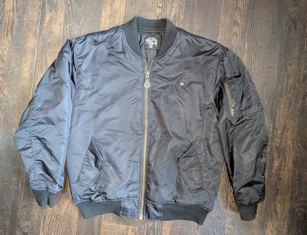 Vtg Southpole MA-1 Bomber Jacket Black Flight Puffer Coat Mens Medium Y2K